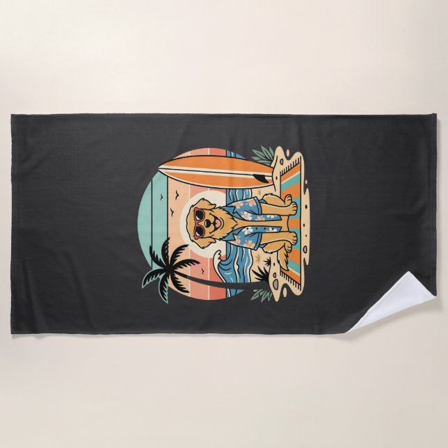 Serviette De Plage Chien de surf Rétro Plage Été (Devant)