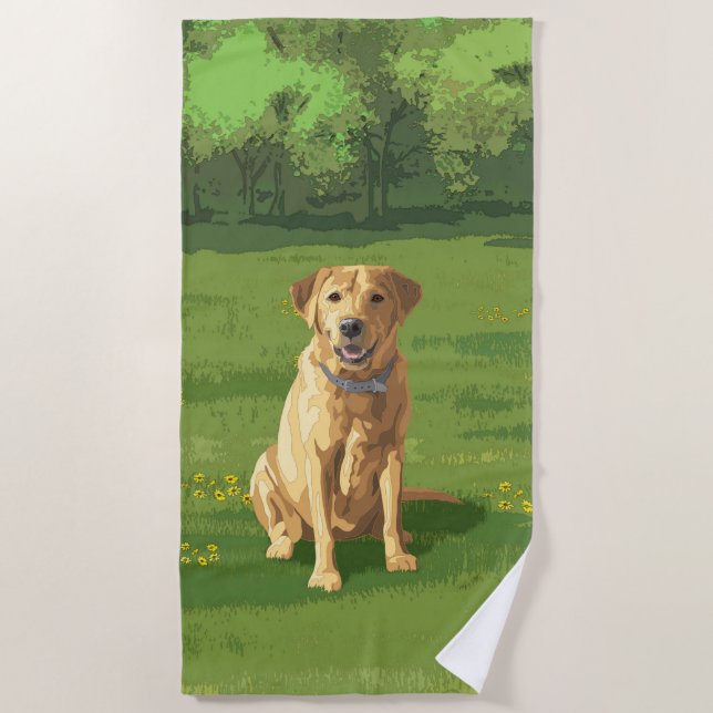 Serviette De Plage Chien de trieur du Labrador jaune (Devant)