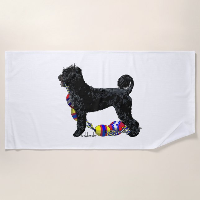 Serviette De Plage Chien d'eau portugais debout avec flottaison (Devant)