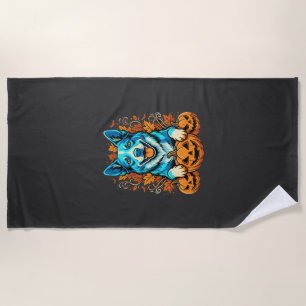 Serviette De Plage Chien d'Halloween avec citrouilles Jack O Lantern_