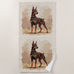Serviette De Plage Chien Doberman Pinscher Brun Rouille Rouge