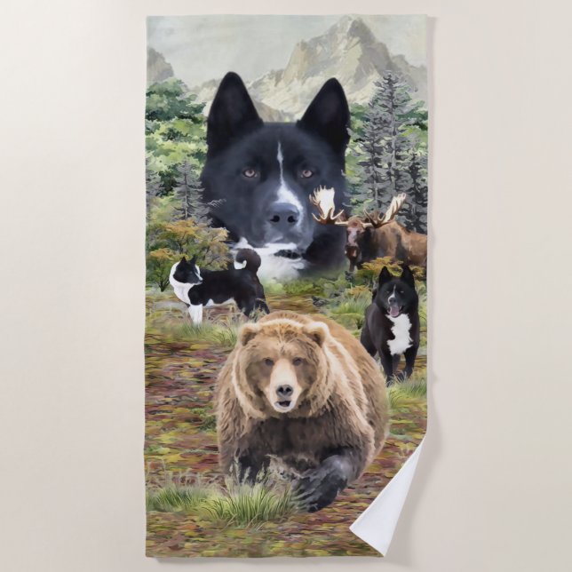 Serviette De Plage Chien d'ours karélien (Devant)