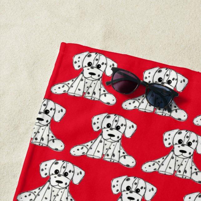 Serviette De Plage Chien en dalmate dessin simple noir (En situation)