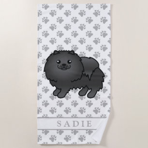 Serviette De Plage Chien et nom de caricature mignon de Poméranie noi