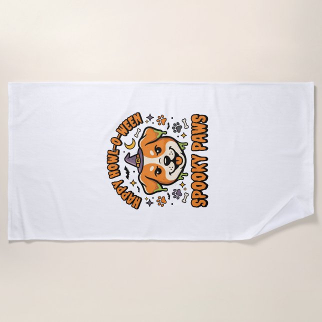 Serviette De Plage Chien Halloween Pattes Effrayantes (Devant)