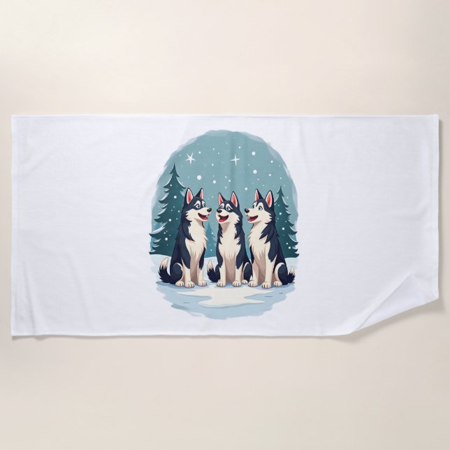 Serviette De Plage Chien Husky Christmas Choir (Devant)