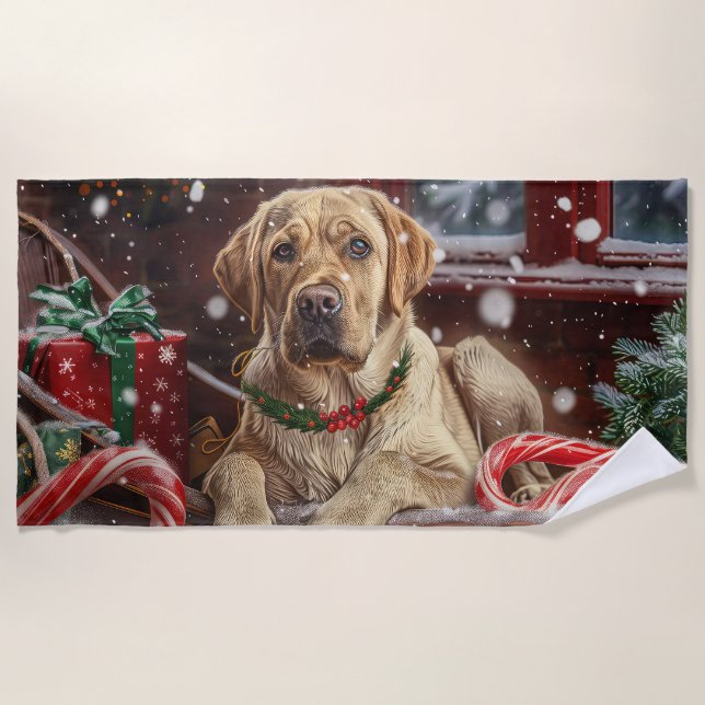 Serviette De Plage Chien Labrador Noël Festif (Devant)
