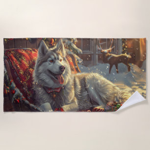 Serviette De Plage Chien Laphund Finlandais Noël Fête