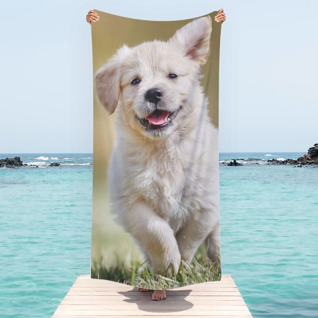 Serviette De Plage Chien photo personnalisé avec chiot mou (Créateur téléchargé)