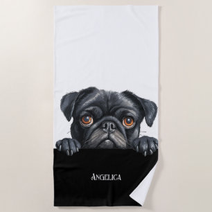 Serviette De Plage Chien pug au sommet drôle propriétaire de chien mi