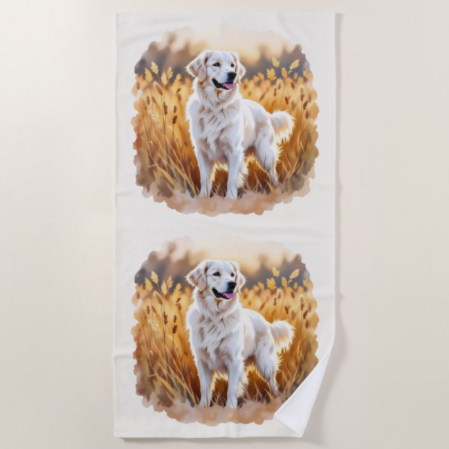 Serviette De Plage Chien Retriever doré blanc (Devant)