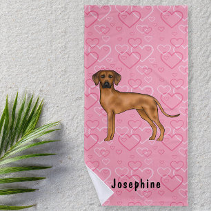 Serviette De Plage Chien Rhodesian Ridgeback Sur Coeurs Rose Avec Nom