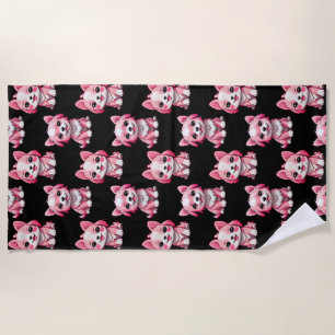 Serviette De Plage Chien rose Motif design - Noir