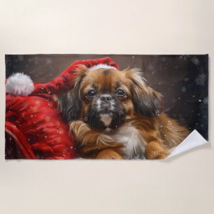 Serviette De Plage Chien Spaniel Tibétain Noël Festif