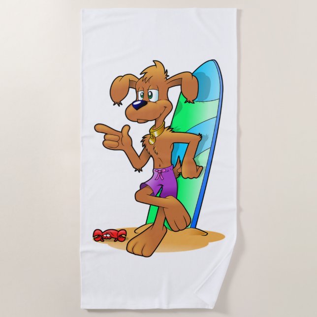 Serviette De Plage Chien surfeur (Devant)