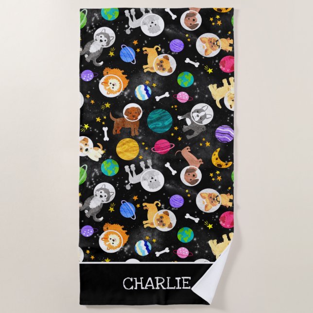 Serviette De Plage Chiens de l'espace Aquarelle Astronaut Chiots (Devant)