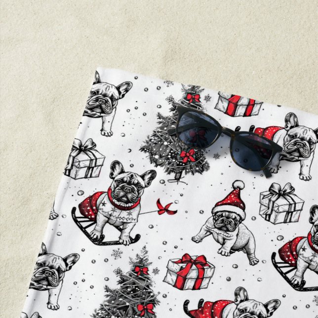 Serviette De Plage Chiens de Noël dans le dessin de style livre d'art (En situation)