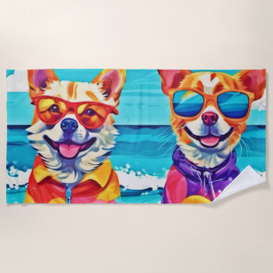 Serviette De Plage Chiens de plage ensoleillés : Peinture colorée