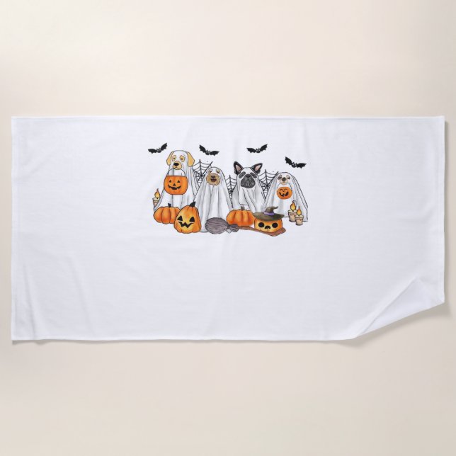 Serviette De Plage Chiens en costumes fantômes Halloween T-shirt clas (Devant)
