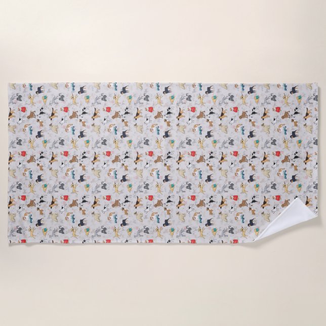 Serviette De Plage Chiens mignons Design Motif Blanc (Devant)