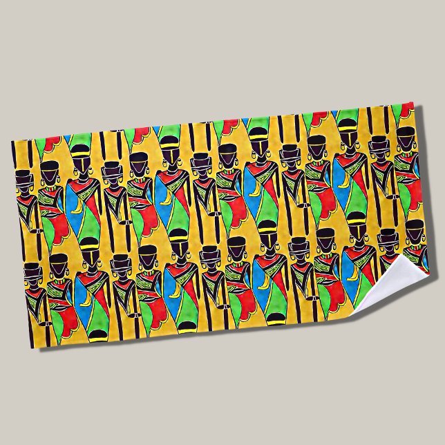 Serviette De Plage Chiffres Abstraits africains sur le jaune (Créateur téléchargé)