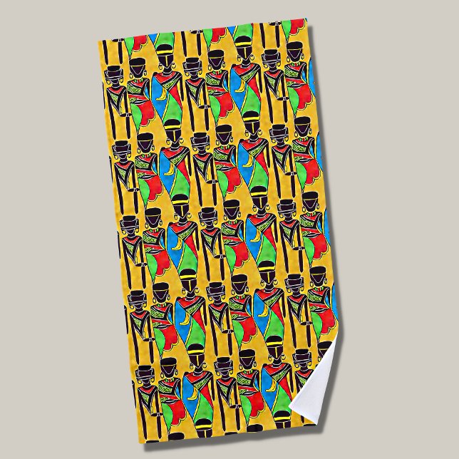 Serviette De Plage Chiffres d'Afrique Abstraite sur Jaune 2 (Créateur téléchargé)