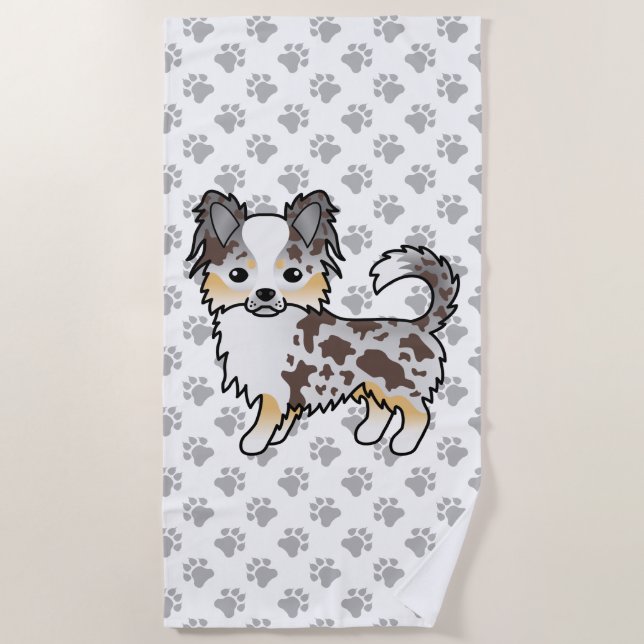 Serviette De Plage Chihuahua au pelage long et merle chocolat & patte (Devant)