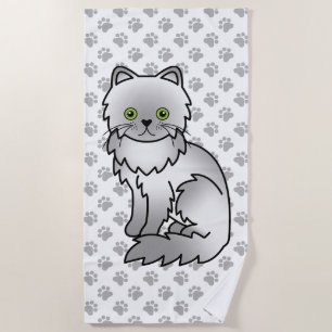 Serviette De Plage Chinchilla Gris Persan Mignon Chat de Dessin Animé