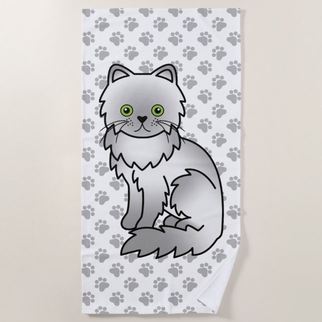 Serviette De Plage Chinchilla Gris Persan Mignon Chat de Dessin Animé (Devant)