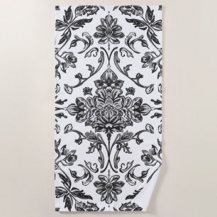 Serviette De Plage Chinoiserie Florale Noir & Blanc Aquarelle