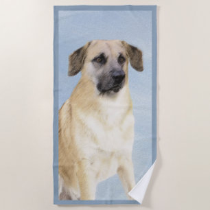 Serviette De Plage Chinook (Oreilles Laissées) Peinture - Art Chien o
