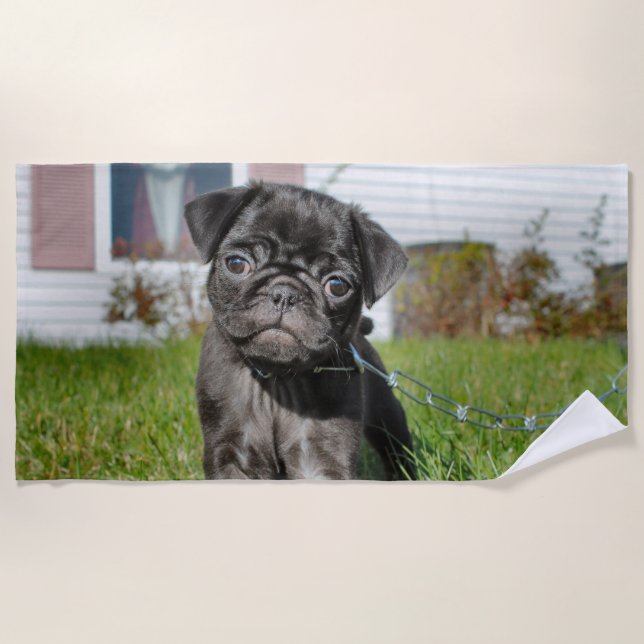 Serviette De Plage Chiot de Carlin noir (Devant)
