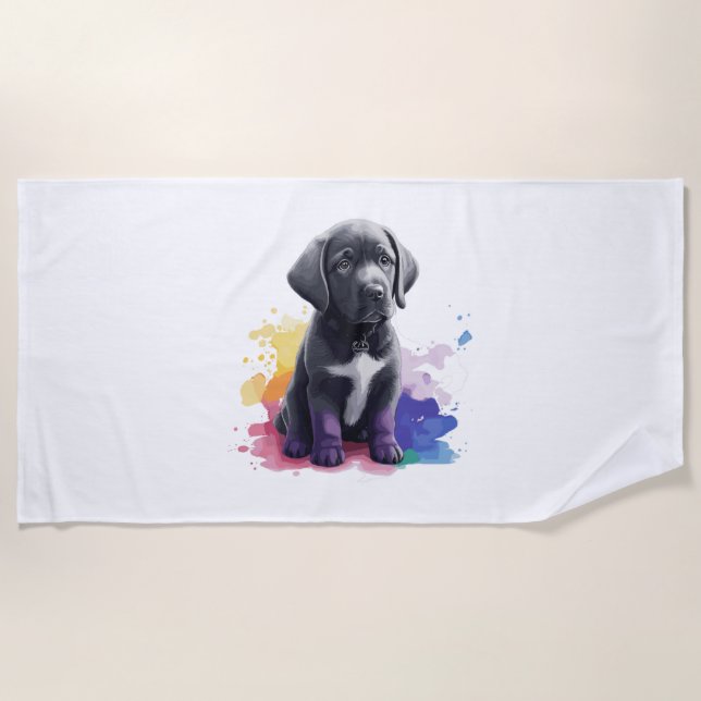 Serviette De Plage Chiot du Labrador en aquarelles (Devant)