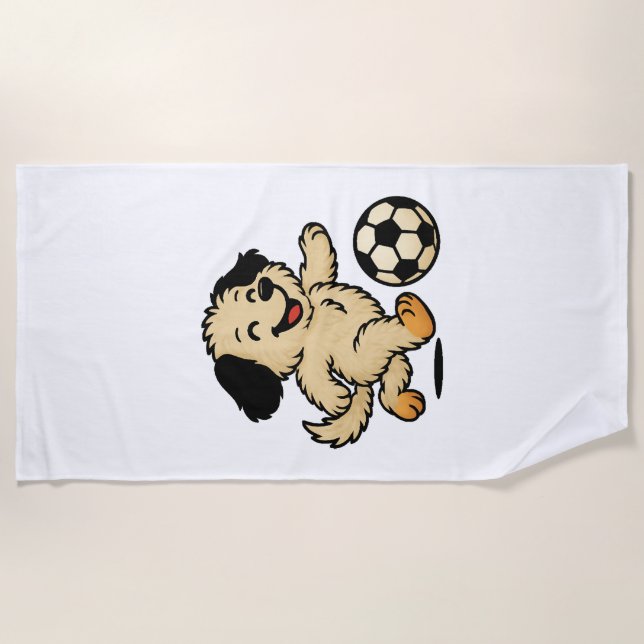 Serviette De Plage Chiot jouant au football (Devant)