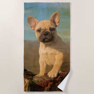 Serviette De Plage Chiot mignon de bouledogue français - photo drôle