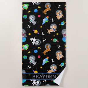 Serviette De Plage Chiots Dans L'espace Aquarelle Chiens Astronautes