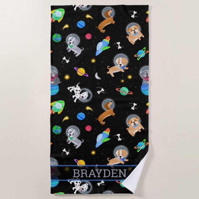 Serviette De Plage Chiots Dans L'espace Aquarelle Chiens Astronautes (Devant)