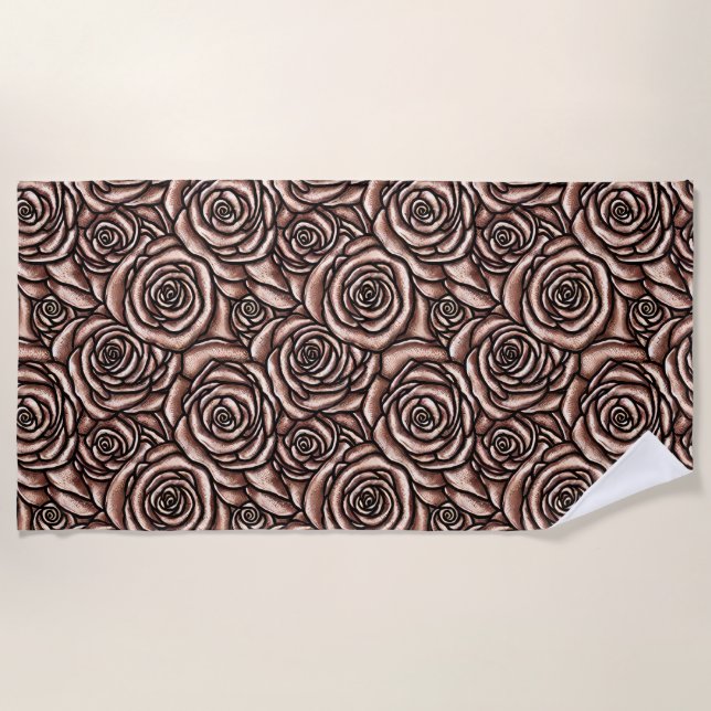 SERVIETTE DE PLAGE CHOCOLAT BROWN FLOWER MOTIF (Devant)