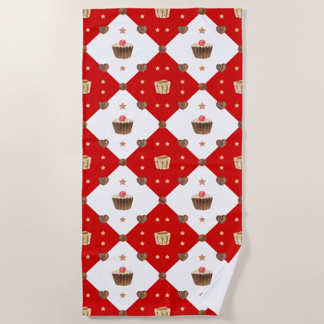 Serviette De Plage Chocolat doux Traitements Aquarelle de Noël modern (Devant)