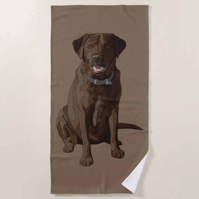 Serviette De Plage Chocolat Labrador Retriever Dog Sitting (Devant)
