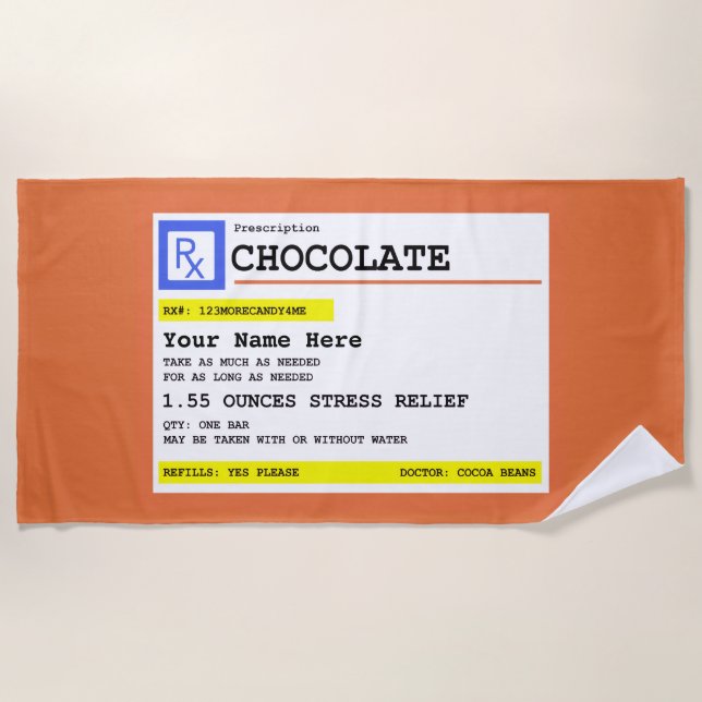 Serviette De Plage Chocolat Personnalisé sur Ordonnance   (Devant)