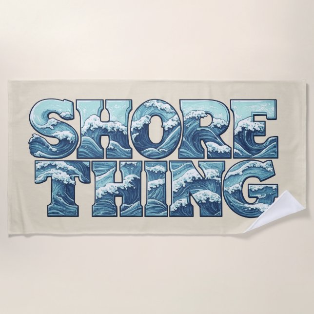 Serviette De Plage Chose de la Côte | Vagues de l'Océan Bleu Rétro Gr (Devant)