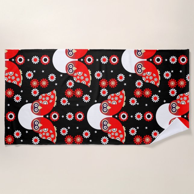 Serviette De Plage Chouette d'art populaire (Devant)