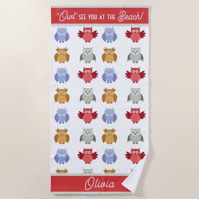 Serviette De Plage Chouette personnalisée Vous voir au nom de la plag (Devant)