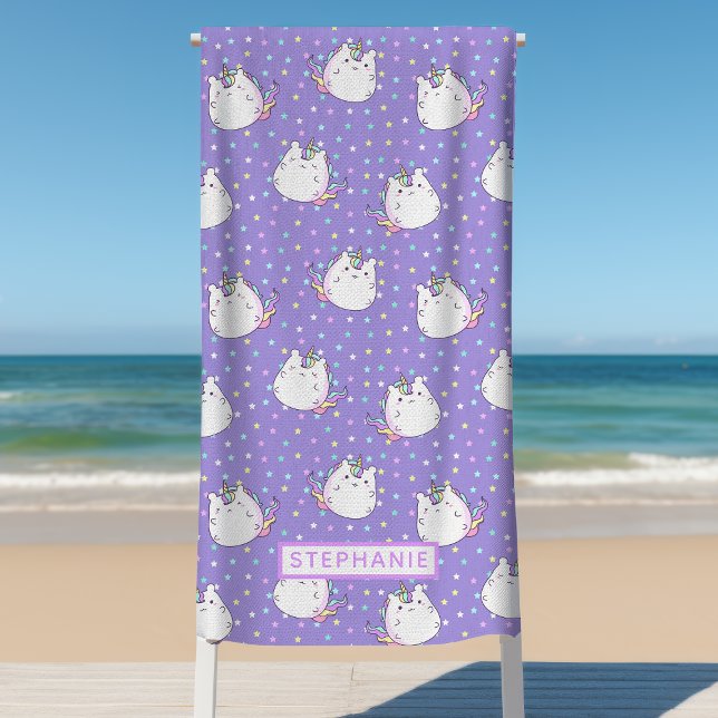 Serviette De Plage Chubby Unicorn Rainbow Stars Motif Personnalisé (Créateur téléchargé)