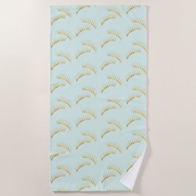 Serviette De Plage Cils en Or Menthe (Devant)