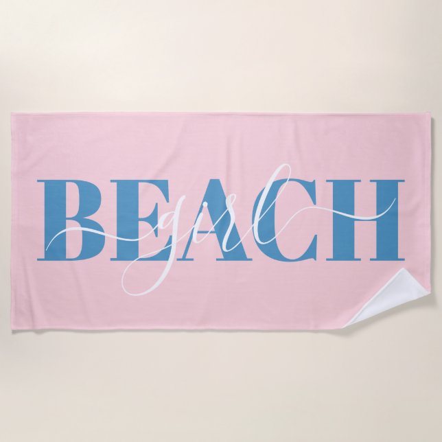 Serviette De Plage citation de plage en typographie moderne rose bleu (Devant)