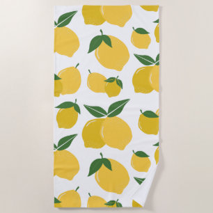 Serviette De Plage Citron Motif Fruit Rétro Jaune Sur Blanc
