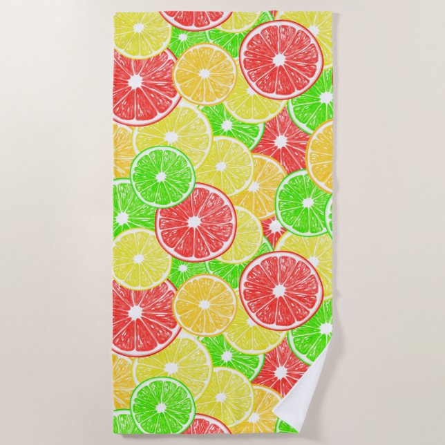 Serviette De Plage Citron, orange, pamplemousse et tranches de citron (Devant)