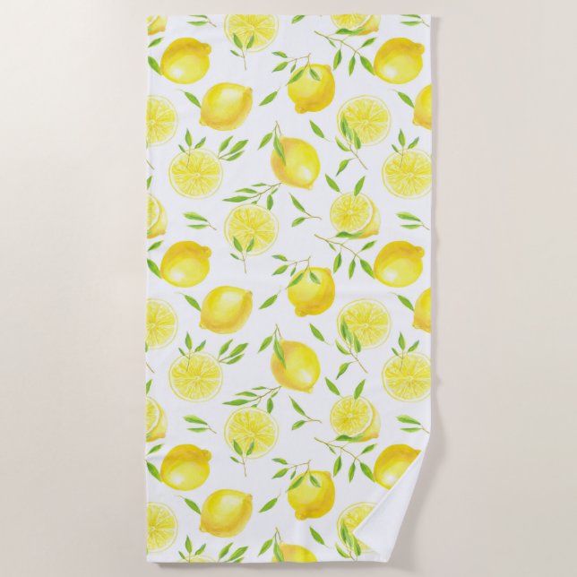 Serviette De Plage Citrons et feuilles (Devant)